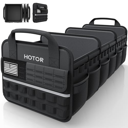 HOTOR Tactical Car Trunk Organizer - Foldable Trunk Organizer for SUV with Front MOLLE Pocket & Reflective Strips, Essential Car Accessories for Tools & Outdoor Storage, 15.0" x 31.5" x 11.0", Black - color: Black, size: XX-Large