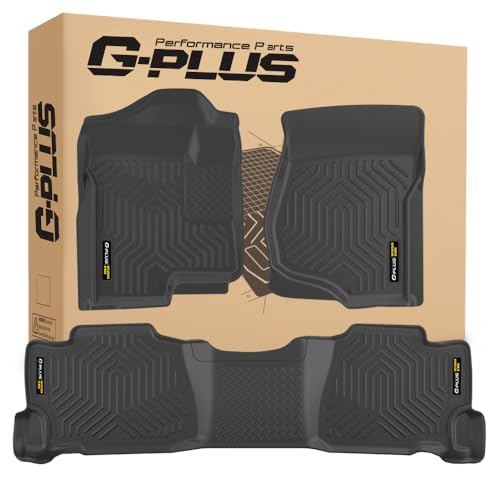 G-PLUS Floor Mats,Fit Chevy Silverado & GMC Sierra 1500 Crew Cab 2007-2013/Silverado & Sierra 2500 3500 Crew Cab 2007-2014 Floor Lines,TPE Custom Fit All Weather 1st & 2nd Row Car Mats Black 3PCS - size: 2007-2013|Fit Silverado & Sierra Crew Cab|3PCS