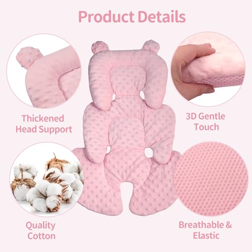 3in1 Reversible Carseat Head Body Support Newborn,3D Minnky Infant Car Seat Insert,Extra Soft Breathable Baby Car Seat Pillow Cushion Boys Girls,fit Stroller,Bouncer,Swing(Pink) - color: Pink