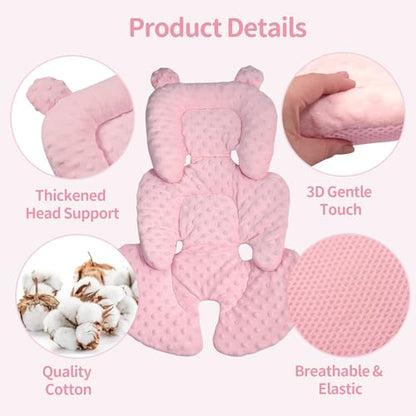 3in1 Reversible Carseat Head Body Support Newborn,3D Minnky Infant Car Seat Insert,Extra Soft Breathable Baby Car Seat Pillow Cushion Boys Girls,fit Stroller,Bouncer,Swing(Pink) - color: Pink