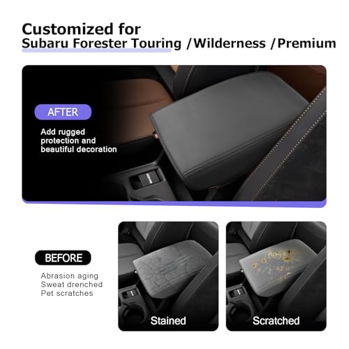 LUWU 2026 Forester Center Console Cover Compatible with 2026 Forester Accessories [ONLY for Touring/Wilderness/Premium] Armrest Cover Armrest Console Cover PU Leather Material (Thin Black)