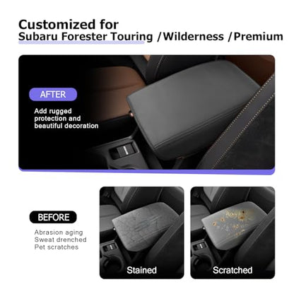 LUWU 2026 Forester Center Console Cover Compatible with 2026 Forester Accessories [ONLY for Touring/Wilderness/Premium] Armrest Cover Armrest Console Cover PU Leather Material (Thin Black)