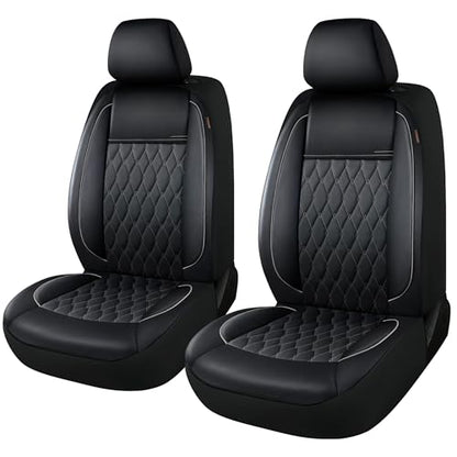 Faux Leather Car Seat Covers 2 Front Set,Luxury and Comfortable Seat Covers for Cars, Airbag Compatible Car Interior Covers, Universal Fit for Suvs,Vans,Trucks(Black/Grey)