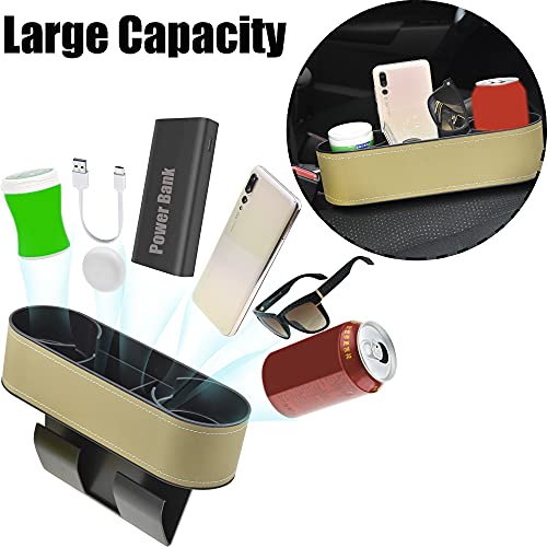 Car Cup Holder, Auto Front Seat Organizer, Multifunctional Cup Drink Holders with PU Leather Cover, Gap Filler Storage Box Coin Bucket Console Side Pocket Cell Mobile Phone Holder(Slim-Beige)