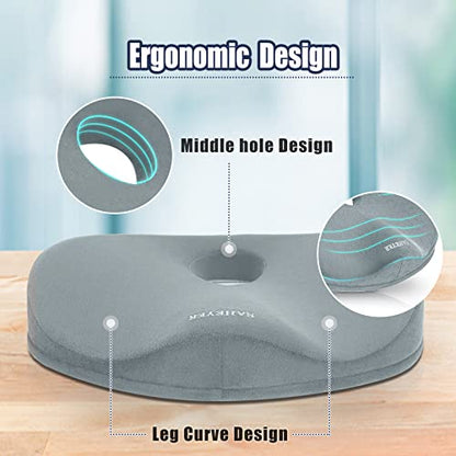Donut Pillow for Tailbone Pain Relief and Hemorrhoids, Memory Foam Donut Cushion for Sciatica Nerve, Seat Cushion Butt Pillow for Men Women at Home Office Chair Car Long Sitting Comfort, Gray