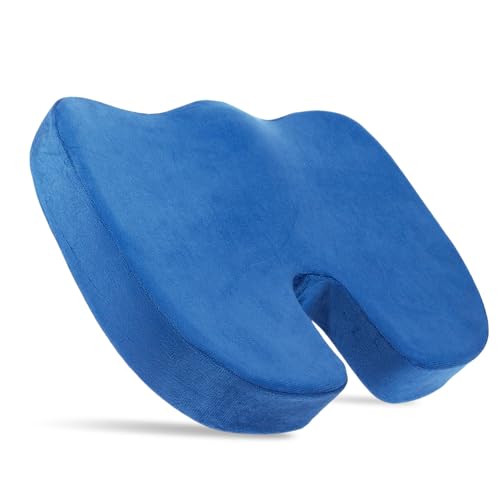 Car Seat Cushion, Ergonomic Memory Foam Chair Cushion for Long Sitting Tailbone Pain & Sciatica Relief, Comfortable Seat Pads for Car Wheelchair Gaming & Office Chairs (Blue) - color: Blue