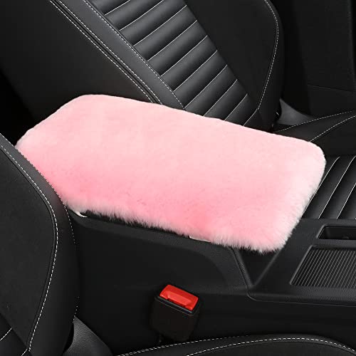 Sheepskin Armrest Cover Auto Center Armrest Cover Car Soft Console Pad, Fluffy Wool Auto Center Console Cover for Most Car Arm Rest Decoration Protector 7 x 13 Inch (Shearling, Pink) - color: Pink, size: Shearling Wool