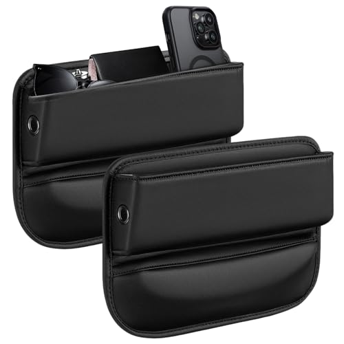 2 PCS Car Seat Gap Filler Organizer, Premium Leather Car Seat Gap Organizer Holder Women & Men with Card Slots, Cars Essentials for SUV, Truck, Phones, Cards, Keys (Black)