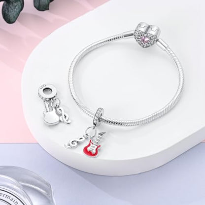 NARMO Charms for Bracelets 925 Sterling Silver Star Dangle Charms Car Keys Lipstick Dangle Charm Beads for Women Bracelets Necklace - color: Guitar Notes