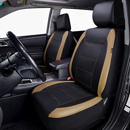 Flying Banner car seat Covers Protects Water Proof Faux Leather Carbon Fiber Front and Rear Bench (Black Beige, Full Set - 8PCS) - color: Black Beige, size: Full Set -- 8PCS