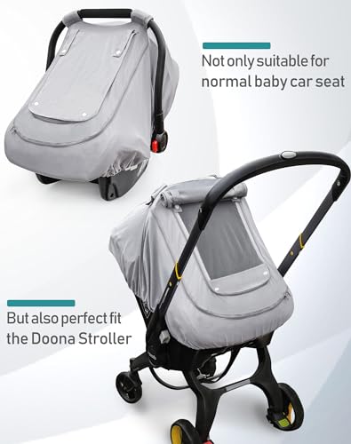 Baby Car Seat Cover for Summer/Spring,100% Organic Cotton Carseat Cover for Babies,Infant Car Seat Cover Canopy for Boys& Girls, Lightweight & Breathable (Gray)