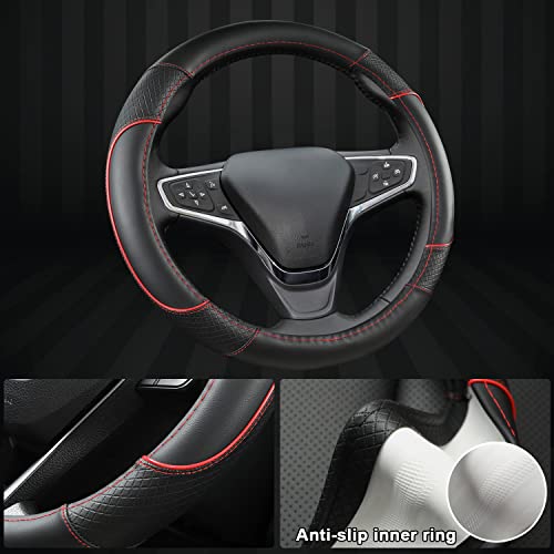 GIANT PANDA Steering Wheel Cover for Chevy Silverado - Car Steering Wheel Cover for Chevrolet Colorado Tahoe -Black+Red Trim - color: B-Black+Red Line