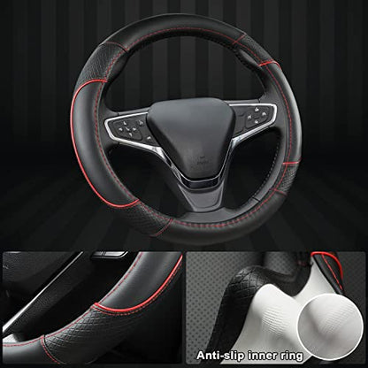 GIANT PANDA Steering Wheel Cover for Chevy Silverado - Car Steering Wheel Cover for Chevrolet Colorado Tahoe -Black+Red Trim - color: B-Black+Red Line