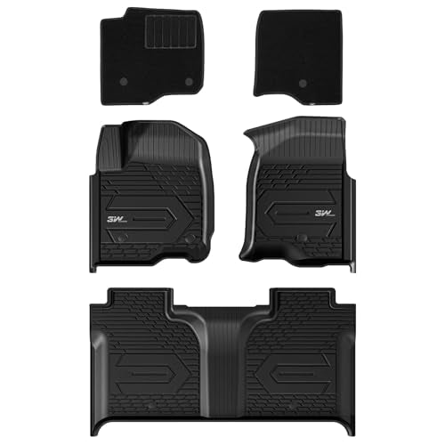 3W Floor Mats & Front Carpet Fit for 2019-2025 2026 Chevy Silverado/GMC Sierra Denali 1500 & 2020-2026 GMC Sierra 2500HD/3500HD Crew Cab, TPE All Weather Accessories 2 Rows Full Set Car Mats - size: GMC Sierra & Chevy Silverado Floor Mats & Carpet