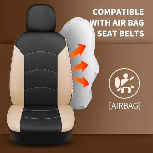 HChengkikz Car Seat Covers Full Set, Waterproof Neoprene Car Seat Covers, Airbag Compatible, Universal Automotive Seat Covers for Most Sedans, SUVs, Trucks (Black + Beige) - color: Black Beige, size: Full Set
