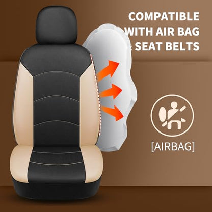 HChengkikz Car Seat Covers Front Seat, Waterproof Neoprene Seat Covers, Airbag Compatible, All Season Protection Universal Fit Most Cars, Trucks, SUVs (Black + Beige) - color: Black Beige, size: Two Front