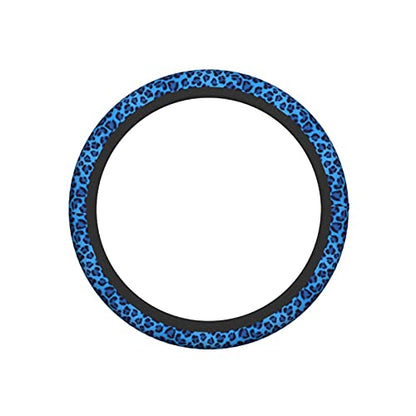Blue Leopard Steering Wheel Covers,Universal 15 Inch Non Slip Auto Car Accessories, Soft Steering Wheel Protector for Men & Women