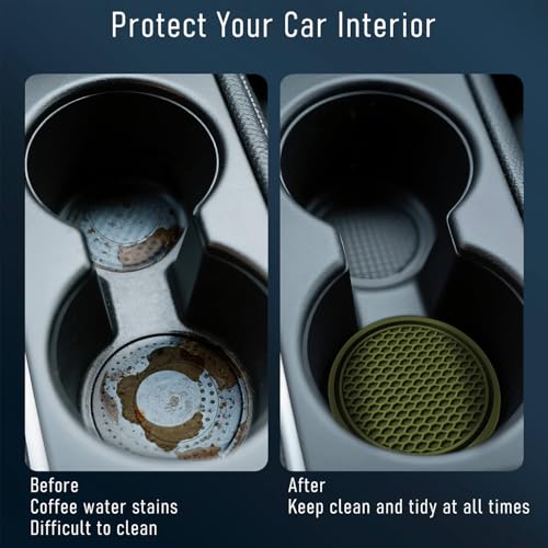 Car Cup Holder Coaster 4 Pack - Non Slip & Shockproof,Flexible PVC Rubber Insert for Car/Truck/SUV/VAN (2.75"x0.2") Universal Fit Auto Cup Holders Accessories for Women and Man (Blackish Green) - color: Blackish Green