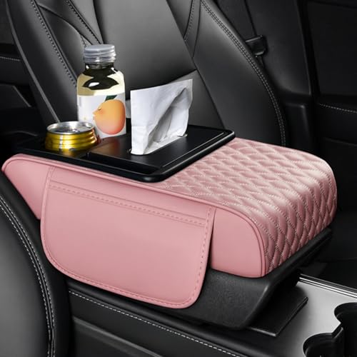 Center Console Cover Organizer, 5-In-1 Arm Rest Cover for Car with Cup Holder & Storage Pocket & Tissue Holder, Armrest Cover Cushion Pad, Water Ripples, Rose-Tinted - color: rose-tinted, size: Water Ripple
