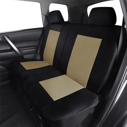 Flying Banner car seat Covers Full Set Velvet Cubic Stamp Massage Breathable Rear Bench Split Black Gray Beige tan 40/60 50/50 60/40 (Full Set - Low Back, Black Beige) - color: Black Beige