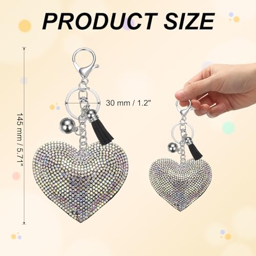 PATIKIL Rhinestone Keychains for Women, Cute Bling Heart Shape Purse Charm for Bag Handbags Car Keys - color: White-black Ab