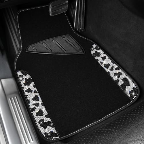 CAR PASS Bling Cow Car Mats Rhinestones Diamond Waterproof Floor Mat Crystal Sparkly Shining Glitter Carpet Anti-Slip PVC Heel Pad, Universal Fit Automotive SUV,Sedan,4pcs Girly Women, Cow Diamond - color: Cow