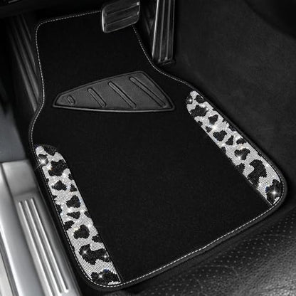 CAR PASS Bling Cow Car Mats Rhinestones Diamond Waterproof Floor Mat Crystal Sparkly Shining Glitter Carpet Anti-Slip PVC Heel Pad, Universal Fit Automotive SUV,Sedan,4pcs Girly Women, Cow Diamond - color: Cow