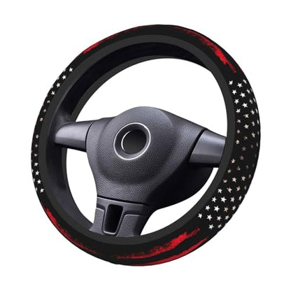 Red Black American Flag Elastic Steering Wheel Cover, Non-Slip Breathable Neoprene Steering Wheel Covers, Men Car Accessories, Universal 15 Inch Fit Auto, Suvs, Truck - color: Red Black American Flag