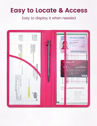 Yarnic Car Registration and Insurance Holder, Car Document Holder with Magnetic Closure, Registration and Insurance Card Holder Car Organizer Glove Box Compartment Organizer for Men Women (Hot Pink) - color: Hotpink