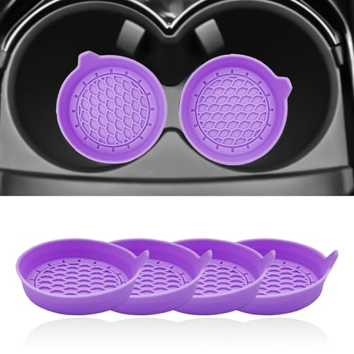 4-Pack Universal Cup Holder Coasters, Black Silicone Inserts - Keep Your Car Clean with Non-Slip & Spill-Proof Coasters for All Vehicles (Purple) - color: Purple