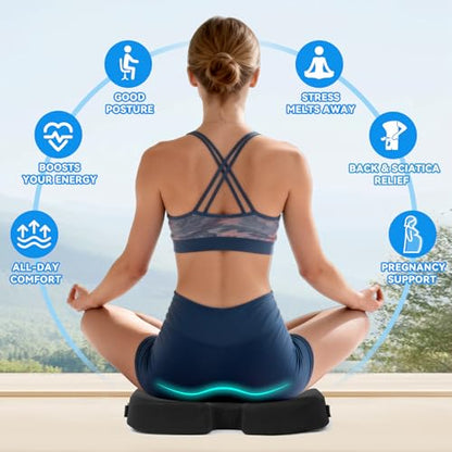 Seat Cushion for Chair - Memory Foam Coccyx Pillow with Non-Slip Bottom, U-Shape for Tailbone & Sciatica Pain Relief. Orthopedic Cushions for Office Chair, Car, Wheelchair (Office, Driving,Home)