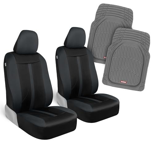 Motor Trend (2) Car Seat Covers for Front Seats with (2) Trimmable Car Floor Mats – Universal Fit Auto Accessories for Cars, Trucks, SUVs, Vans – Interior Protection and Vehicle Interior Shield Combo - color: Charcoal/Gray Combo