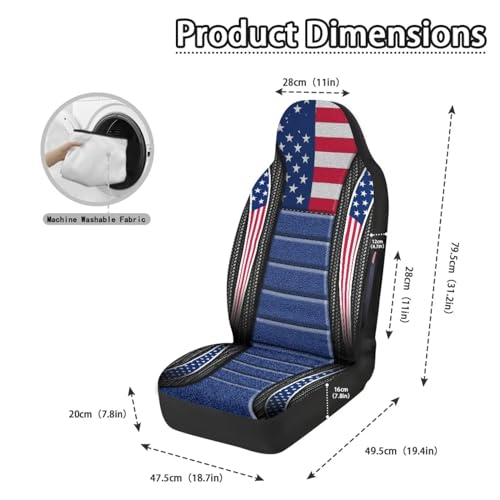 American Flag Printed 2 Pack Seat Cover for Cars, Waterproof Breathable Front Car Seat Covers, Airbag Compatible Universal Fits Auto Seat Cover for Front Seat - color: American Flag - Blue and Red