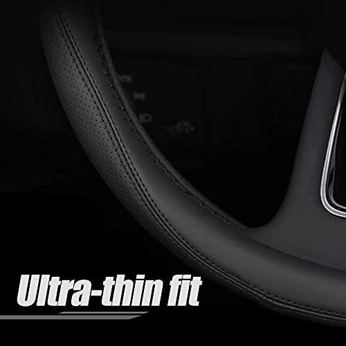Latest Nappa Leather car Steering Wheel Cover, Stylish Non-Slip Leather car Interior 15 inches Universal (D-Shape,Black) - color: D-Shape,Black