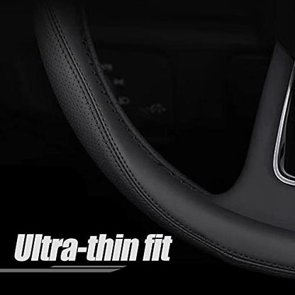 Carodi Latest Nappa Leather car Steering Wheel Cover, Stylish Non-Slip Leather car Interior 15 inches Universal（Black） - color: Black
