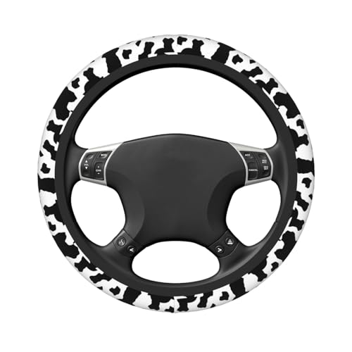 Black White Cow Print Neoprene Steering Wheel Cover for Men Women Anti-Slip Elastic Steering Wheel Protective Cover 15in Universal Car Accessories Fit Cars, SUVs, Auto - color: Black White Cow Print