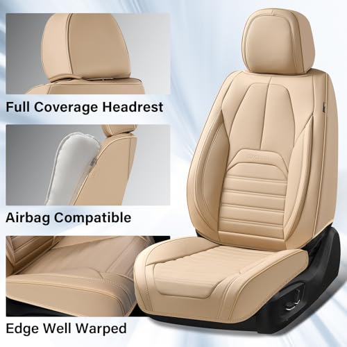 Coverado Seat Covers, Car Seat Covers Front Seats, Automotive Seat Covers, Waterproof Nappa Leather Car Seat Cover, Car Seat Cushion, Beige Seat Covers Carseat Cover Universal Fit for Most Cars - color: Beige-A, size: Front