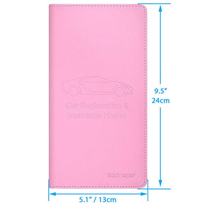 Wisdompro Car Document Holder Organiser, PU Leather Vehicle Insurance and Registration Holders Wallet Case for ID Card, Driving Licence, Key Contact Information Cards - color: Pink