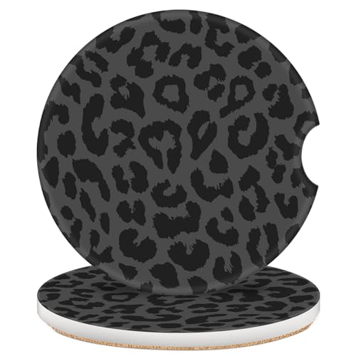 2 Pack Car Coasters for Cup Holders, 2.56" Universal Absorbent Ceramic Stone Car Cup Holder Coasters with Non-Slip Cork Base,Car Interior Accessories for Women Men(Black Leopard Cheetah Print) - color: Black Leopard Cheetah Print