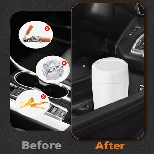 Car Trash Can with Lid-2Pack, Leakproof Garbage Can with 80 Attached Trash Bags, Mini Essential Car Accessories for Interior for Car, Home, Office（White） - color: 2Pack White