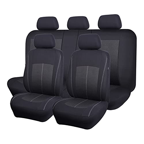 Flying Banner Car Seat Covers Full Set Universal fit Most Car,Truck,SUV and Van Comfortable Airbag Compatible Jacquard & Polyester (Full Set - Low Back, Black) - color: Black