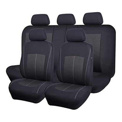 Flying Banner Car Seat Covers Full Set Universal fit Most Car,Truck,SUV and Van Comfortable Airbag Compatible Jacquard & Polyester (Full Set - Low Back, Black) - color: Black