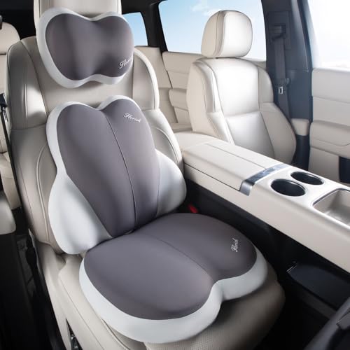 FLORICH 3 PCS Seat Cushion for Carseat Lumbar Support Pillow Car Neck Headrest Pillows Ultrathick Memory Foam Seat Pads Pressure Relief Back Cushion for Office Chair-Dark Beige Grey - color: Dark Beige Grey, size: Cushion+lumbar+headrest