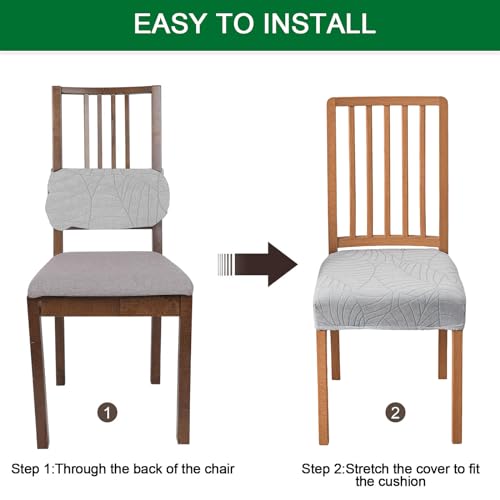 CRFATOP Waterproof Dining Room Chairs Seat Covers Set of 4 with Stretch Bench Slipcover Jacquard Kitchen Chair Slipcover Washable Seat Cushion Slipcover for Hotel Banquet Wedding Party, Light Grey - color: 03 Jacquard Light Grey