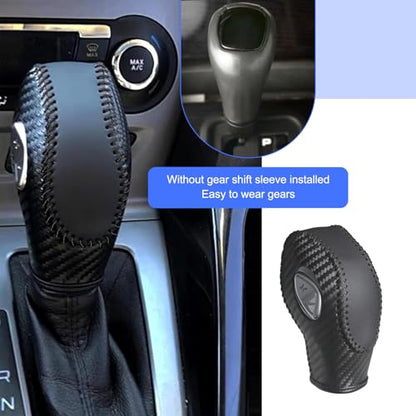 Car Gear Shift Cover, Genuine Leather Gear Knob Protector, Anti-Scratch Anti-Aging Shifter Cover, Compatible with Ford Focus Fiesta Fusion Escape (Black) - color: Black