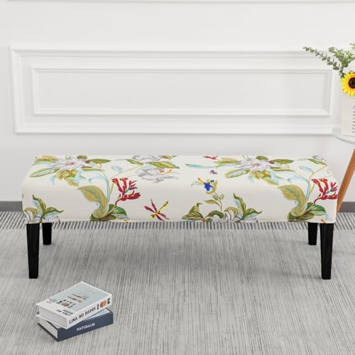SPRINGRICO Stretch Dining Bench Cover, Removable Bench Slipcover Washable Bench Seat Protector Rectangle Bench Cover for Dining Room, Living Room, Bedroom, Kitchen (Green Garden) - color: Green Garden