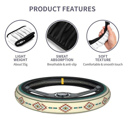 Rustic Western Aztec Steering Wheel Cover for Women Men with 2 Pcs Car Coasters, 15 Inches Neoprene Anti-Slip Cute Universal Car Accessories Protective Cover for Vehicle - color: Rustic Western Aztec