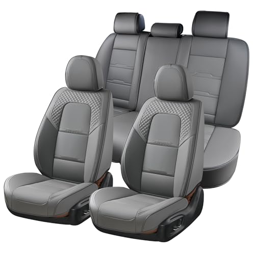 Coverado Car Seat Covers Full Set, 5 Piece Car Seat Protector with Removable Headrest, Nappa Leather Breathable Front Back Rear Seat Cushion Universal Fit for Truck Automotive Most of Cars Gray - color: Nappa-Gray, size: Full Set