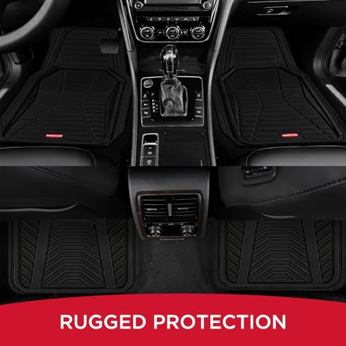 Rubbermaid Car Mat Full Set All-Weather Heavy-Duty 4 Pieces– Trim-to-Fit Universal Car Mats Full Set – Waterproof Rubber Floor Liners for Most Trucks, SUVs, Vans, and Sedans-Black - color: Black
