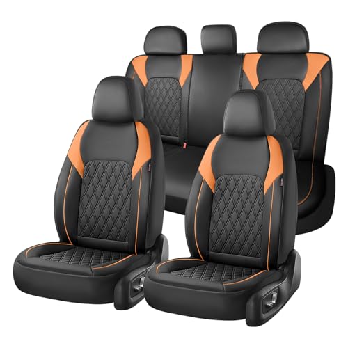 Coverado Seat Covers for Cars, Seat Covers Full Set, Waterproof Seat Covers, Car Seat Covers Front Seats and Back, Car Seat Cushion, Car Seat Protector Universal Fit Most Cars Trucks SUV, Black&Orange - color: Black&Orange, size: FullSet